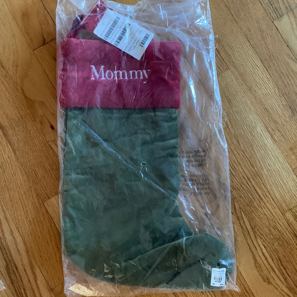 Pottery Barn personalized stockings for Mom and Dad.